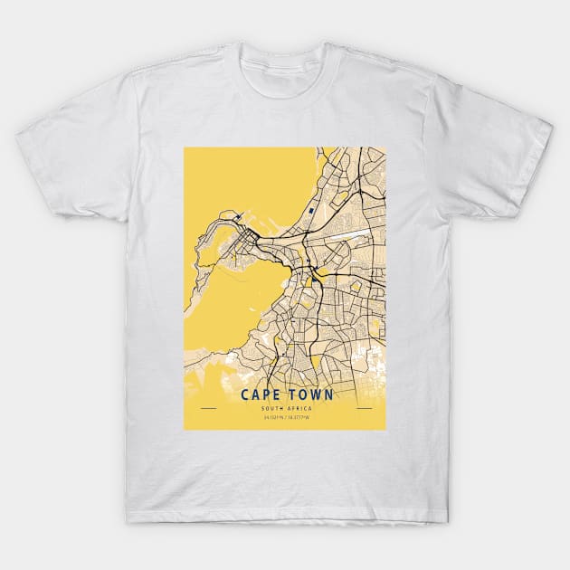 Cape Town - South Africa Yellow City Map T-Shirt by tienstencil